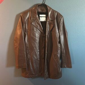 LONDON FOG: Vintage Brown Leather Jacket Faux Fur Liner, Men Size 40 Regular